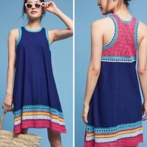 Anthro Akemi + Kin Rainbow Crochet Knit Trim Dress